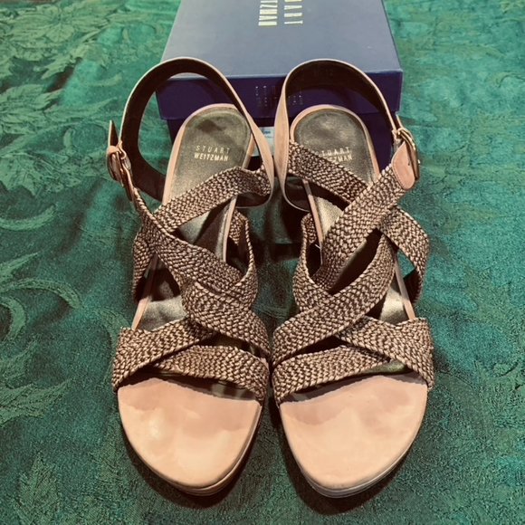 Stuart Weitzman Swinglish Crinkle Raffia Sling-back Sandal//Heel - Picture 1 of 5